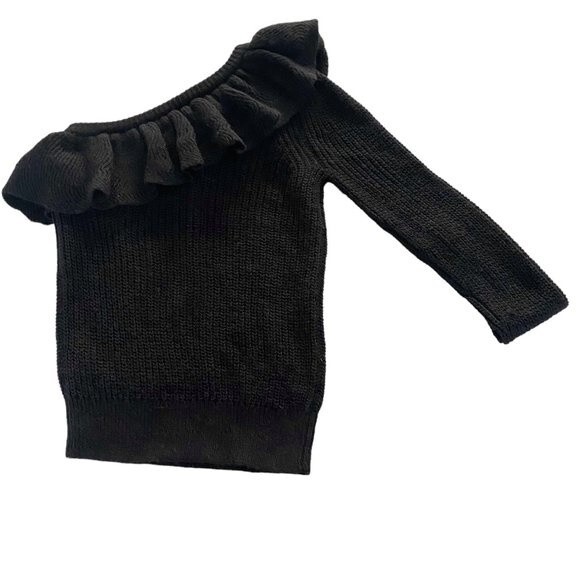 Rebecca Taylor Black Knit One Shoulder Ruffle Long Sleeve Alpaca Sweater XS - Picture 6 of 11